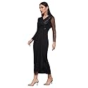 Miss Chase Women's Round Neck Sleeve Embellished Fit Flare Maxi Dress