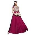 Miss Chase Women's Round Neck Sleeve Embellished Fit Flare Maxi Dress