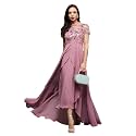 Miss Chase Women's Round Neck Sleeve Embellished Fit Flare Maxi Dress