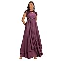 Miss Chase Women's Round Neck Sleeve Embellished Fit Flare Maxi Dress