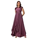 Miss Chase Women's Round Neck Sleeve Embellished Fit Flare Maxi Dress