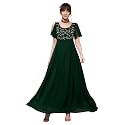 Miss Chase Women's Round Neck Sleeve Embellished Fit Flare Maxi Dress