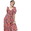 Miss Chase Women's Round Neck Sleeveless Polyester Ruffled Knee- Length Dress