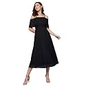 Miss Chase Women's Round Neck Sleeveless Polyester Ruffled Knee- Length Dress