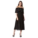 Miss Chase Women's Round Neck Sleeveless Polyester Ruffled Knee- Length Dress