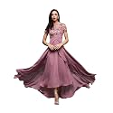Miss Chase Women's Round Neck Sleeve Embellished Fit Flare Maxi Dress