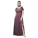 Miss Chase Women's Round Neck Sleeve Embellished Fit Flare Maxi Dress