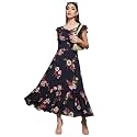 Miss Chase Women's Round Neck Sleeveless Polyester Ruffled Knee- Length Dress