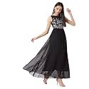 Miss Chase Women's Round Neck Sleeve Embellished Fit Flare Maxi Dress
