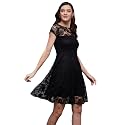 Miss Chase Women's Round Neck Sleeveless Polyester Ruffled Knee- Length Dress
