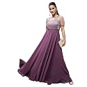 Miss Chase Women's Round Neck Sleeve Embellished Fit Flare Maxi Dress