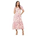 Miss Chase Women's Round Neck Sleeveless Polyester Ruffled Knee- Length Dress