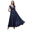Miss Chase Women's Round Neck Sleeve Embellished Fit Flare Maxi Dress