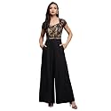 Miss Chase Women's Sweetheart Neck Raglan Sleeve Floral Lace Overlaid Jumpsuit