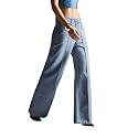 Miss Chase Women's Wide-Leg High-Rise Regular-Length Stretchable Shaping Denim Jeans