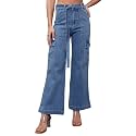 Miss Chase Women's Wide-Leg High-Rise Regular-Length Stretchable Shaping Denim Jeans