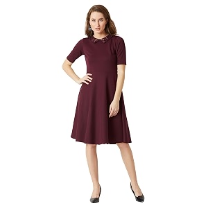 Miss Chase Womens Wine Red Collared Round