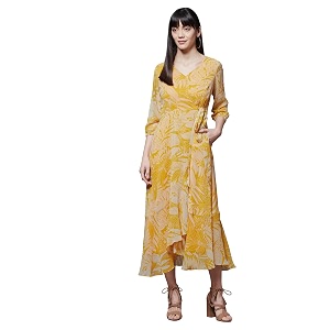 Miss Chase Women Pleated V Neck Full