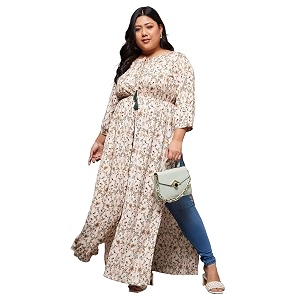 miss chase a women39s round neck 34 sleeve tie-up tassel detailing front slit maxi top