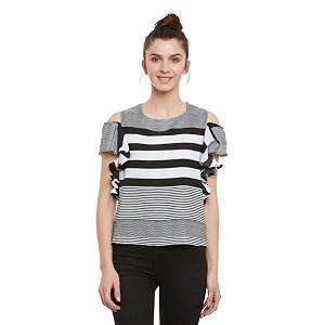 Miss Chase - Womens Striped Cold Shoulder