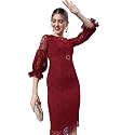 Miss Chase Womens Bodycon Square Puff Sleeve Solid Lace Overlaid Ankle Length Dress