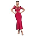 Miss Chase Womens Bodycon Square Puff Sleeve Solid Lace Overlaid Ankle Length Dress