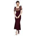 Miss Chase Womens Bodycon Square Puff Sleeve Solid Lace Overlaid Ankle Length Dress
