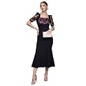 Miss Chase Womens Bodycon Square Puff Sleeve Solid Lace Overlaid Ankle Length Dress