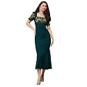 Miss Chase Womens Bodycon Square Puff Sleeve Solid Lace Overlaid Ankle Length Dress