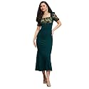 Miss Chase Womens Bodycon Square Puff Sleeve Solid Lace Overlaid Ankle Length Dress