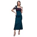 Miss Chase Womens Bodycon Square Puff Sleeve Solid Lace Overlaid Ankle Length Dress