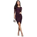 Miss Chase Womens Bodycon Square Puff Sleeve Solid Lace Overlaid Ankle Length Dress
