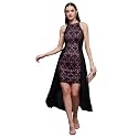 Miss Chase Womens Bodycon Square Puff Sleeve Solid Lace Overlaid Ankle Length Dress