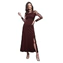 Miss Chase Womens Bodycon Square Puff Sleeve Solid Lace Overlaid Ankle Length Dress