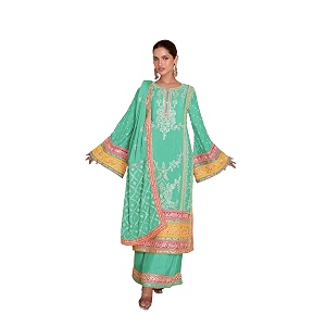 Miss Ethnik Womens Yellow Color Chinon Embroidered