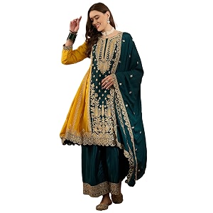 Miss Ethnik Womens Yellow Chinon Stitched Top