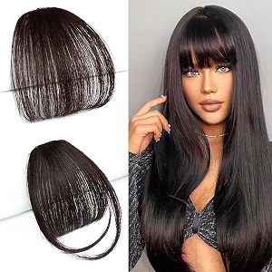02 pcs clip in bangs hair clip mixed hair fake bangs clip in hair extensionshair wig wispy bangs with hairpieces for womencurved air bangs clip on bangs brown-sideburn brown