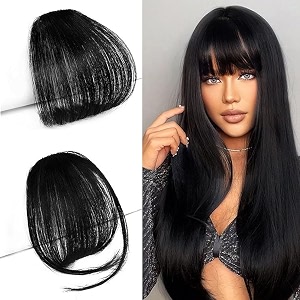 2 pcs clip in bangs - hair extensionswig wispy hairpieces for women curved air bangs black