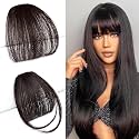 02 PCS Clip in Bangs, Hair Clip Mixed Hair Fake Bangs Clip in Hair Extensions/Hair Wig Wispy Bangs with Hairpieces for Women,Curved Air Bangs Clip on Bangs (Brown-Sideburn) (Brown)