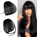 2 PCS Clip in Bangs - Hair Extensions/Wig Wispy Hairpieces for Women, Curved Air Bangs (Black)