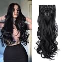 7 PCS Full Head Clip in Hair Extensions 24" Long Curly Synthetic Thick Hair Extension Wavy Hairpiece for Women Girls (Black)
