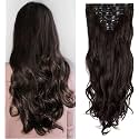 7 PCS Full Head Clip in Hair Extensions 24" Long Curly Synthetic Thick Hair Extension Wavy Hairpiece for Women Girls (Brown)