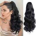 Ponytail Extension,Claw Clip Hair Extensions 18 to 20" Wavy Curly Synthetic Fake Hair Wig Daily Fluffy Pony Tail for Women &amp; Girls, 160 Gram, Black Color (Black)