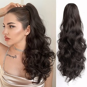 ponytail extensionclaw clip hair extensions 18 to 2034 wavy curly synthetic fake hair wig daily fluffy pony tail for women amp girls 160 gram brown color brown
