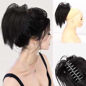 clip ponytail for woman 8 teeth claw messy bun makeup ponytail hair extension stylish washable hair extensions matte finish12 inches long brown color brown2