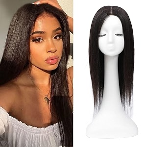 women39s synthetic middle part hair topper 534 x 534 silk base 5 clip in straight hairpiece for thinning hair jet black color