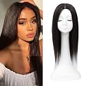 Women's Synthetic Middle Part Hair Topper 5" x 5" Silk Base 5 Clip in Straight Hairpiece for Thinning Hair, Jet Black Color