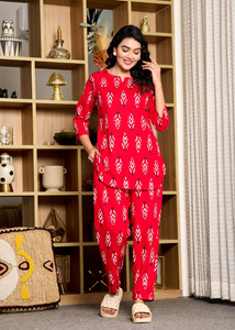 Miss Rekha Women Printed Red Night Suit