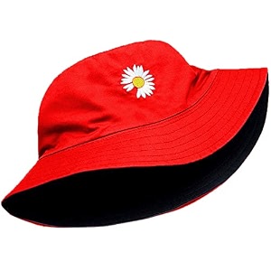 missby unisex flower embroidery cotton classic reversible beach bucket sun hat