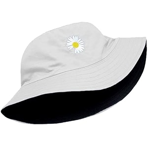 missby unisex flower embroidery cotton classic reversible beach bucket sun hat